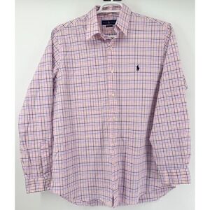 Ralph Lauren Classic Fit Shirt Mens Large Plaid Button Down Pink Blue Pony Logo